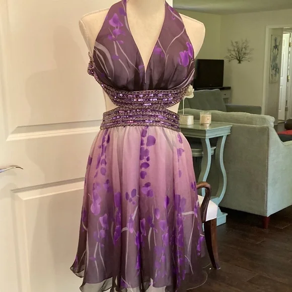 knee length dresses for ladies Wedtrend Women Sheath Purple Homecoming Dress Glitter Open Back Short Tight Party Dress, Purple / US2